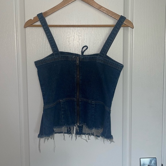 REFORMATION Denim LEXI Crop Blue Sleeveless Square Neckline Bustier Tie Front 4 - Picture 5 of 12